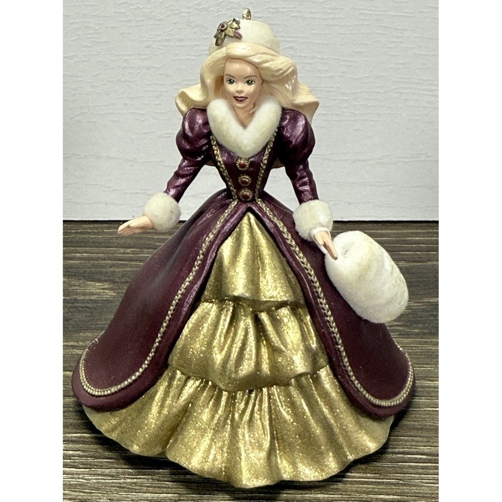 Holiday Barbie 1996 Hallmark Ornament Burgundy Gold Dress Mattel Vintage